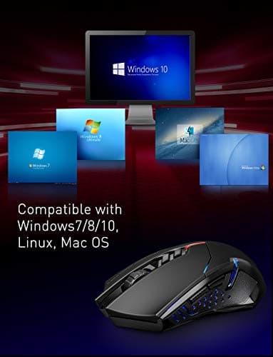 VicTsing Wireless Gaming Mouse with Unique Silent Click, Breathing Backlit, 2 Programmable Side Buttons, 2400 DPI, Ergonomic Grips, 7-Button Design- Black image