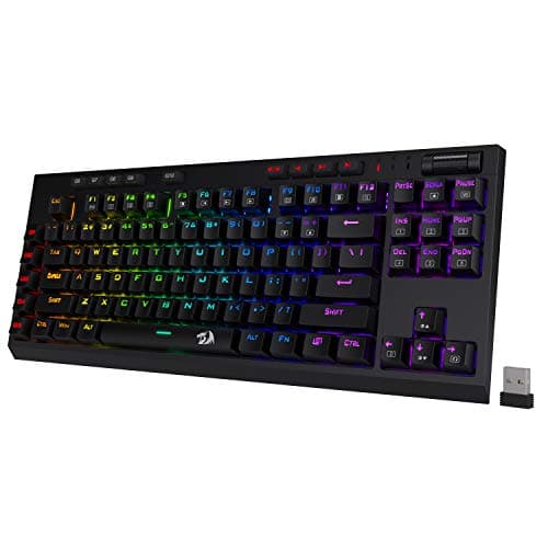 Redragon K596 Vishnu 2.4G Wireless/Wired RGB Mechanical Gaming Keyboard, 87 Keys TKL Compact Keyboard with 2400 mAh Battery, 10 Onboard Macro Keys & Wrist Rest, 10H Play Time, Red Switches main image