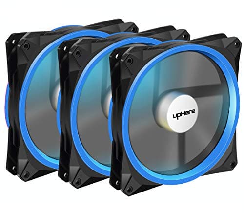 upHere 140mm case Fan 3PACK Solar Eclipse Hydraulic Bearing Quiet Cooling case Fan for Computer Mirage Color LED Fan 3 pin with Anti Vibration Rubber Pads(Blue) 14CMB3-3 image