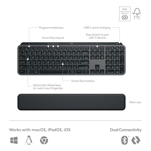 Logitech MX Keys S Bluetooth/Wireless/Wired/Wired Slim Keyboard With Laser Mouse image