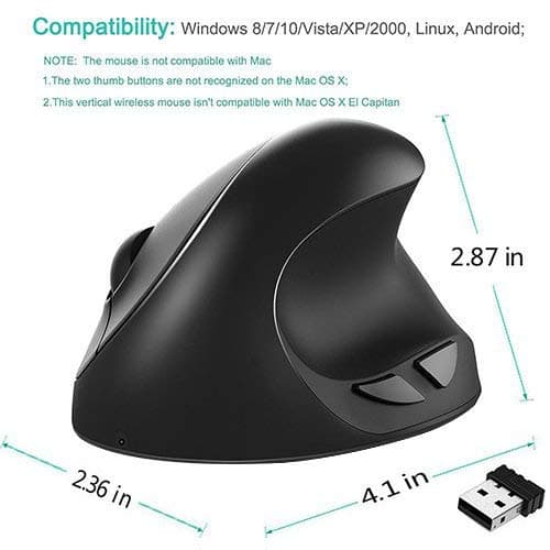 Rechargeable Ergonomic Mouse, LEKVEY Vertical Wireless Mouse 2.4G High Precision Ergonomic Optical Mice for Carpel Tunnel Wrist Pain【 Suitable for Medium/Small Hands 】 (Black) image