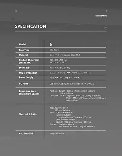 Geometric Future Model 8 ATX Mid Tower Black / White Tinted Tempered Glass Side Panel image
