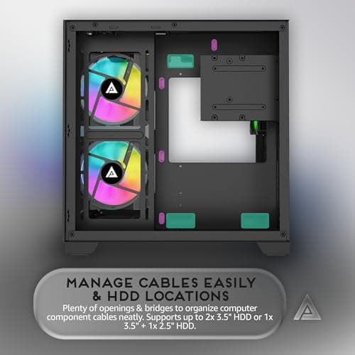 Apevia PRISM Micro ATX Mid Tower Black with Tempered Glass Side Panel and USB 3.2 Gen 1 Type-A, USB 2.0 Type-A image