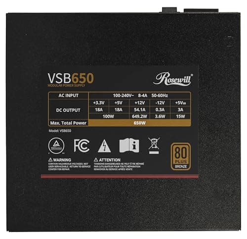 Rosewill VSB Black 650W Semi-Modular 80+ Bronze Certified ATX image