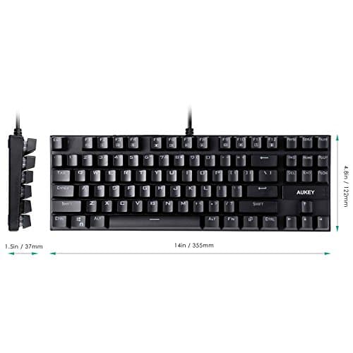 AUKEY Mechanical Keyboard, TKL Gaming Keyboard with Blue Switches, 87-Key 100% Anti-Ghosting with Metal Panel and Water Resistant Design for PC and Laptop, Black image