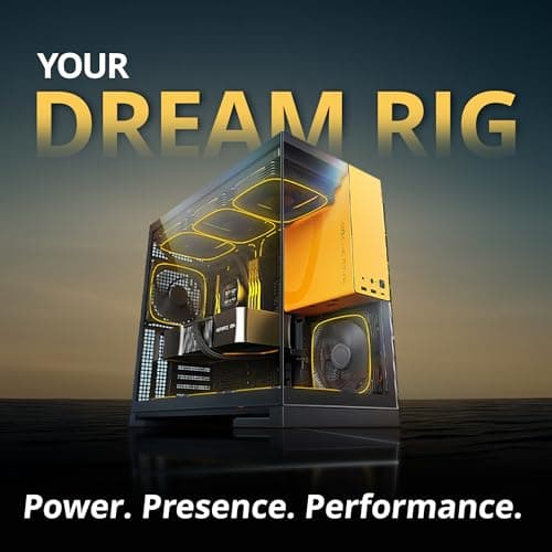 Geometric Future Model 5 ATX Mid Tower Black/Yellow Fanless, Tempered Glass Side Panel image