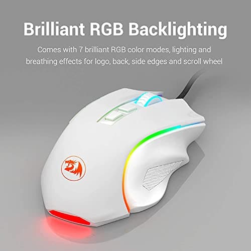 Redragon M602 RGB Wired Gaming Mouse RGB Spectrum Backlit Ergonomic Mouse Griffin Programmable with 7 Backlight Modes up to 7200 DPI for Windows PC Gamers (White) image
