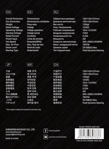 ID-COOLING FROZN A620 GDL Air 78 CFM 157mm Black / Gold image