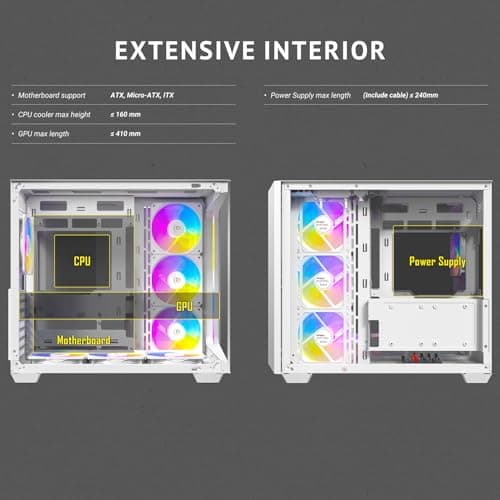 Antec C5 ARGB ATX Mid Tower White Tempered Glass Side Panel Front USB 3.2 Gen 2 Type-C/Gen 1 Type-A image