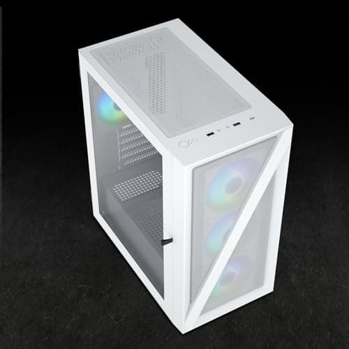 Vetroo M05 Micro ATX Mid Tower White Tempered Glass Side Panel and USB 3.2 Gen 1 Type-C, USB 3.2 Gen 1 Type-A, USB 2.0 Type-A image