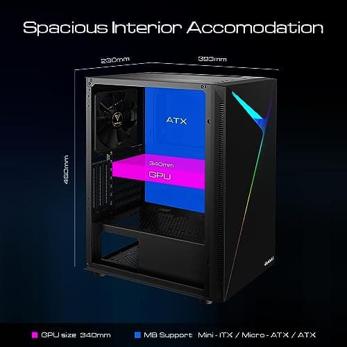 GAMDIAS ARGUS E4 ELITE ATX Mid Tower Black with Tempered Glass Side Panel and USB 3.2 Gen 1 Type-A, USB 2.0 Type-A image