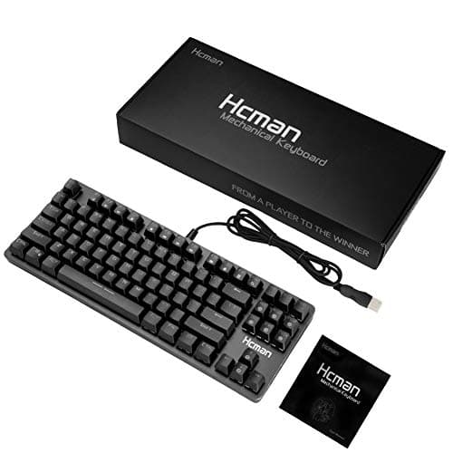 Hcman Mechanical Keyboard 87 Key Compact Gaming Keyboard,21 LED Backlit Modes, Blue Switches USB Wired Keyboard for Computer PC & Mac Gamers (Black) image
