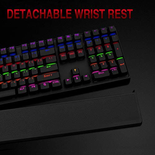 CHONCHOW Led Mechanical Gaming Keyboard Wired Backlit Keyboard Blue Switch Detachable Wrist Rest USB Gaming Keyboard Compatible with PC Mac Windows PS4（Black） image