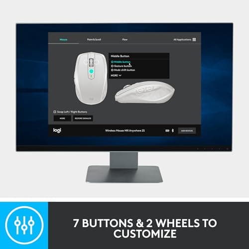 Logitech MX Anywhere 2S Wireless Mouse - Use On Any Surface, Hyper-Fast Scrolling, Rechargeable, Control up to 3 Apple Mac and Windows Computers and laptops (Bluetooth or USB), Graphite image
