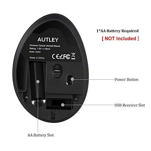 AUTLEY Ergonomic Mouse, 2.4G Wireless Vertical Mouse Optical Wireless Mouse with 800/1200/1600 DPI, for Laptop, PC, Computer, MacBook, Black image