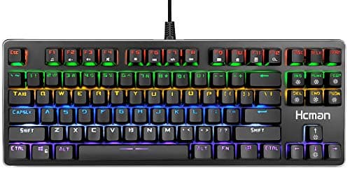 Hcman Mechanical Keyboard 87 Key Compact Gaming Keyboard,21 LED Backlit Modes, Blue Switches USB Wired Keyboard for Computer PC & Mac Gamers (Black) image