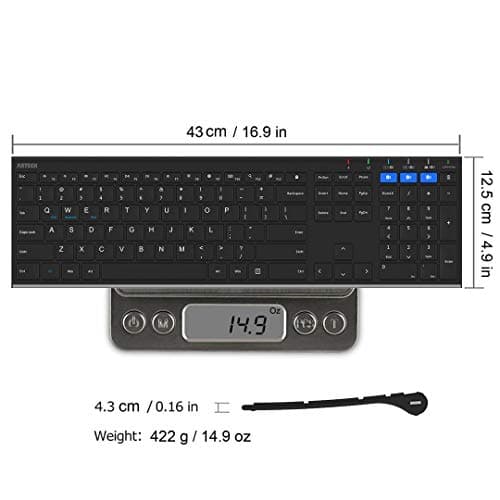 Arteck Universal Bluetooth Keyboard Multi-Device Stainless Steel Full Size Wireless Keyboard for Windows, iOS, Android, Computer Desktop Laptop Surface Tablet Smartphone Built in Rechargeable Battery image