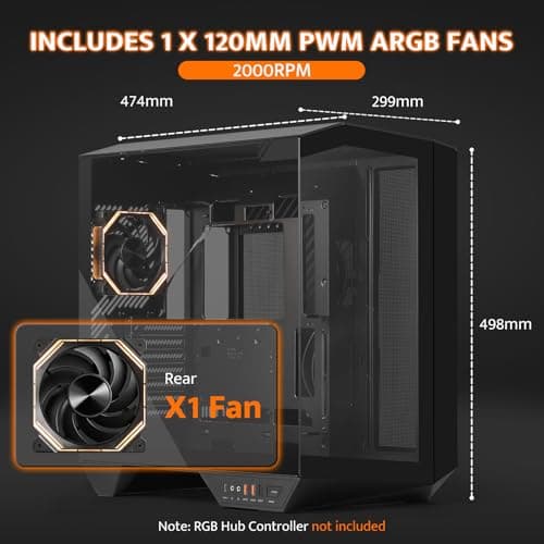 darkFlash DY470 ATX Mid Tower Black Tempered Glass, USB Type-C and Type-A image
