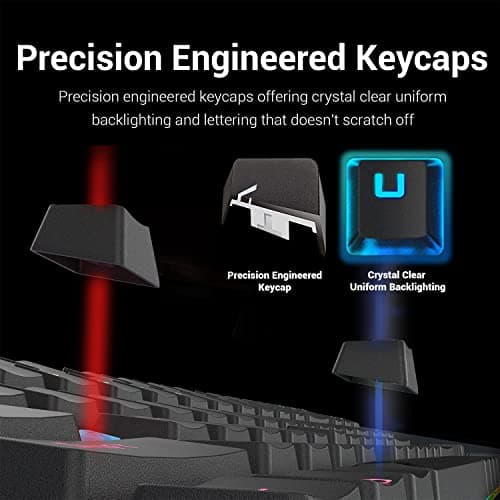Redragon K551 Mechanical Gaming Keyboard with Cherry MX Blue Switches Vara 104 Keys Numpad Tactile USB Wired Computer Keyboard Steel Construction for Windows PC Games (Black RED LED Backlit) image
