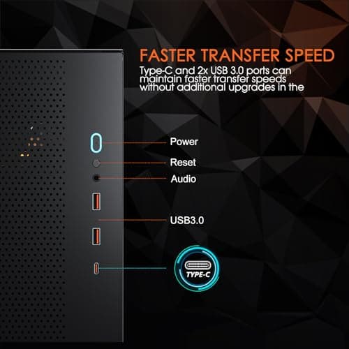 Vetroo AL-MESH-7C ATX Mid Tower Black Tempered Glass Side Panel and USB 3.2 Gen 2 Type-C / USB 3.2 Gen 1 Type-A image