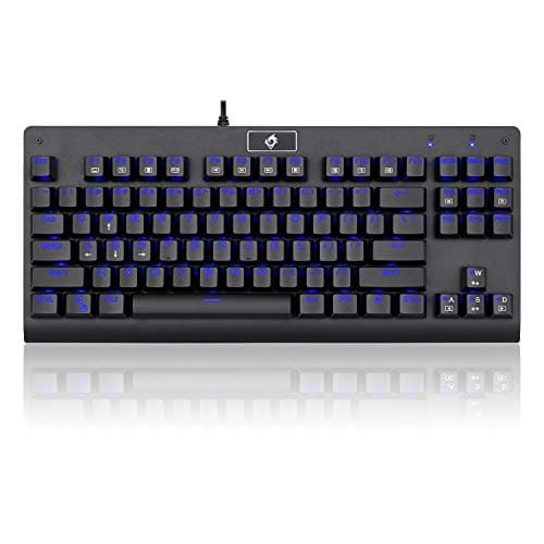EagleTec KG040 Mechanical Gaming Keyboard Illuminated Blue Switches Cherry MX Equivalent Compact Keyboard Tenkeyless with 87 Keys for Windows PC Gamers (Blue LED Backlit) image