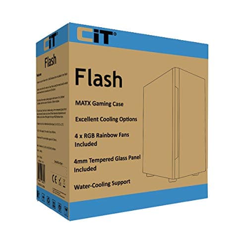 CiT Flash Micro ATX Mid Tower Black with Tempered Glass Side Panel and USB 3.2 Gen 1 Type-A, USB 2.0 Type-A image