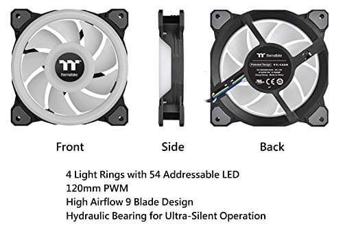Thermaltake Riing Quad 14 RGB Radiator TT Premium Edition 140mm Black RGB PWM 60.17 CFM 3-Pack image