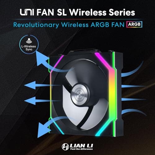 Lian Li UNI FAN SL Wireless 120 Reverse Blade 120mm Black Addressable RGB PWM 64 CFM 3-Pack image