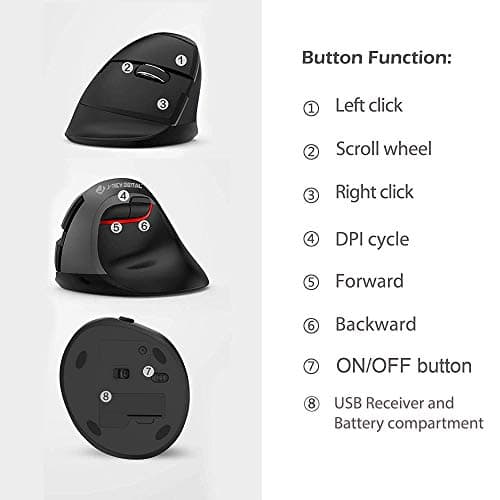 J-Tech Digital Wireless Ergonomic Vertical Mouse with Nano Transceiver, 3 DPI, Windows Mac, Black [V628M-2.4G] image