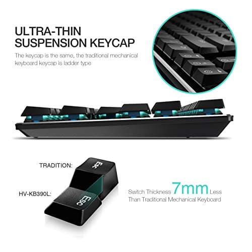 Mechanical Keyboard HAVIT Backlit Wired Gaming Keyboard Extra-Thin & Light, Kailh Latest Low Profile Blue Switches, 87 Keys N-Key Rollover (Black) image