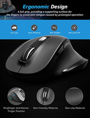 Wireless Mouse, RATEL 2.4G USB Wireless Ergonomic Mouse Computer Mouse 6 Buttons Laptop Mouse USB Mouse with Nano Receiver 2400 DPI 5 Adjustment Levels Cordless Wireless Mice for Windows-Red image