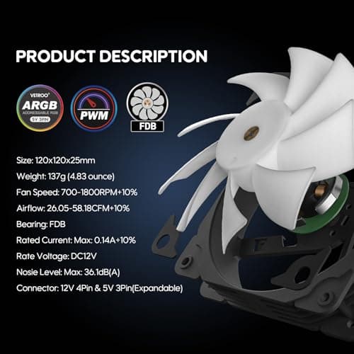 Vetroo SA-120 120mm Black ARGB PWM image