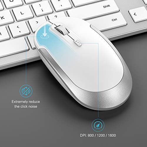 Wireless Keyboard and Mouse Combo - Full Size Slim Thin Wireless Keyboard Mouse with Numeric Keypad with On/Off Switch on Both Keyboard and Mouse - White & Silver image
