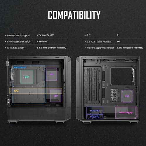 Antec NX416L ATX Mid Tower Black with Tempered Glass Side Panel and USB 3.2 Gen 1 Type-C, USB 3.2 Gen 1 Type-A image