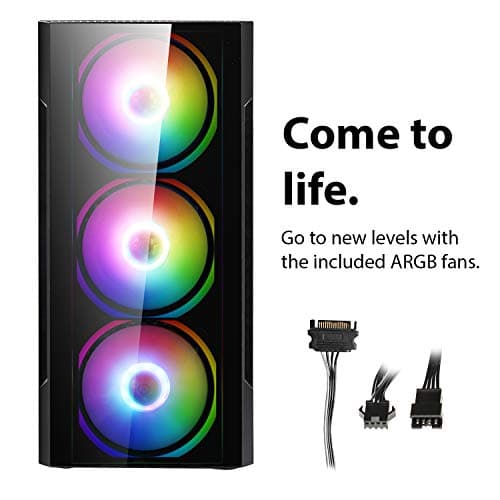 CiT Flash Micro ATX Mid Tower Black with Tempered Glass Side Panel and USB 3.2 Gen 1 Type-A, USB 2.0 Type-A image