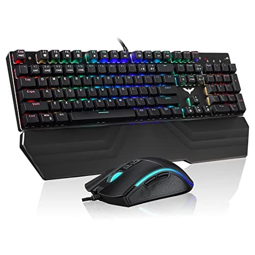 Havit Mechanical Keyboard and Mouse Combo RGB Gaming 104 Keys Blue Switches Wired USB Keyboards with Detachable Wrist Rest, Programmable Gaming Mouse for PC Gamer Computer Desktop (Black) image