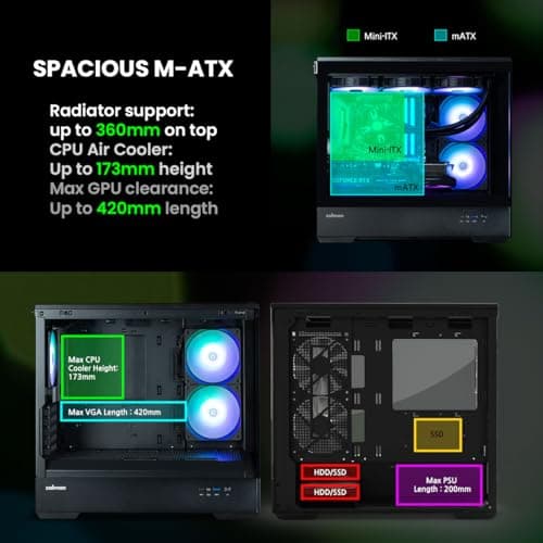 Zalman P30 Micro ATX Mini Tower Black Tempered Glass Side Panel USB 3.2 Gen 2 Type-C USB 3.2 Gen 1 Type-A image