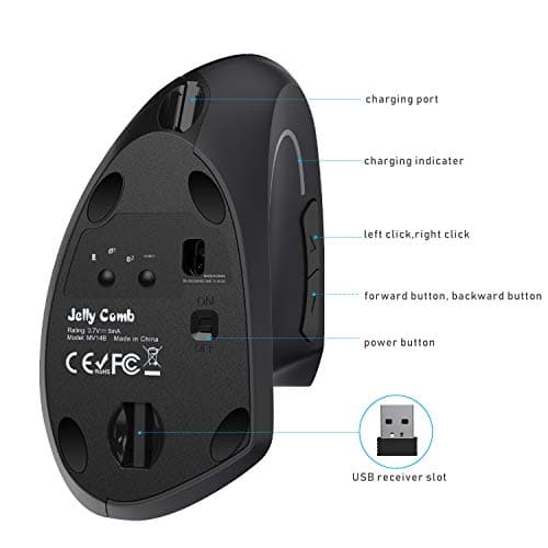 Wireless Ergonomic Mouse, Jelly Comb Rechargeable 2.4G Bluetooth Vertical Mouse Switch to 3 Devices Optical Mice with 6 Buttons 3 Adjustable DPI Levels for Laptop, PC, MacBook, Notebook image