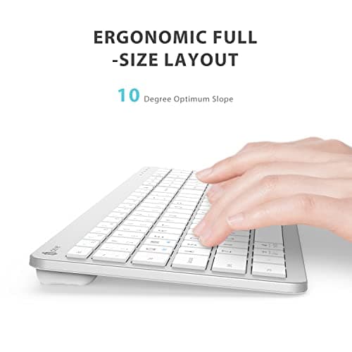 iClever Wireless Keyboard and Mouse - Rechargeable Wireless Keyboard Ergonomic Full Size Design with Number Pad, 2.4G Stable Connection Slim White Keyboard and Mouse for Windows, Mac OS Computer image