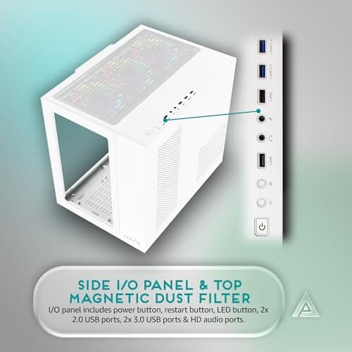 Apevia Prism Elite ATX Mid Tower White Tempered Glass Side Panel, USB 3.2 Gen 1 Type-A, USB 2.0 Type-A image