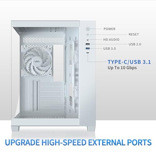 MUSETEX Y6 ATX Mid Tower White ARGB with Tempered Glass Side Panel and USB 3.2 Gen 2 Type-C, USB 3.2 Gen 1 Type-A, USB 2.0 Type-A image