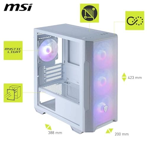 MSI MAG FORGE M100R Micro ATX Mini Tower White with Tempered Glass Side Panel, USB 3.2 Gen 1 Type-A, and USB 2.0 Type-A image