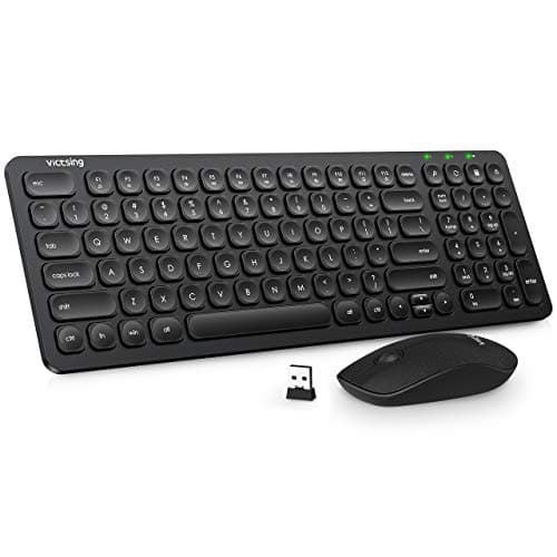 VicTsing [Whisper Quiet & Scissor-Switch] Wireless Keyboard and Mouse Combo, 2.4G Ultra Slim Keyboard and Silent Mouse Set with Number Pad, Nano USB Receiver, for PC Computer Laptop Mac Windows,Black image