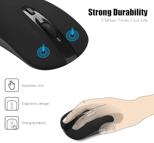 Wireless Computer Mouse, Cimetech Slim Cordless Mouse for Laptop Ergonomic Optical with Nano Receiver USB Mouse for Laptop, Deskbtop, MacBook (BAT Black) image