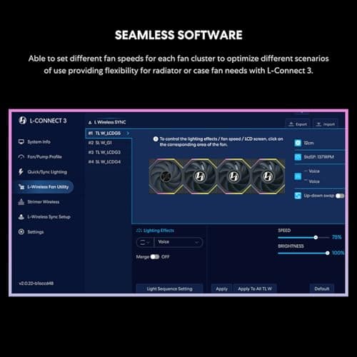 Lian Li UNI FAN TL Wireless 120mm 83.4 CFM Addressable RGB Reverse PWM White 3-Pack image