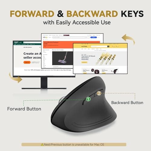 iClever Vertical Mouse - Ergonomic Mouse Wireless 6 Buttons with Adjustable DPI 1000/1600/2000/2400 Comfortable 2.4G Optical Ergo Mouse for Laptop, Computer, Desktop, Windows, Mac OS image