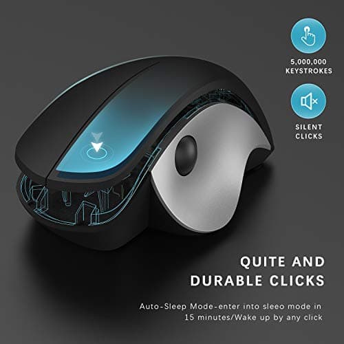 Ergonomic Wireless Mouse, Jelly Comb MV021 2.4Ghz Precision Cordless Mouse with Thumb-Operated Scrollball, Less Noise, Optical Mice for Laptop PC Windows Computer (Black and Silver) image