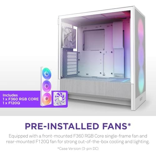NZXT H5 Flow RGB (2024) ATX Mid Tower White Tempered Glass Side Panel with USB 3.2 Gen 2x2 Type-C and USB 3.2 Gen 1 Type-A image