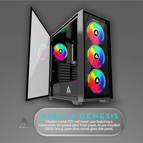 Apevia Genesis-BK ATX Mid Tower Black with Tempered Glass Side Panel and USB 3.2 Gen 1 Type-A, USB 2.0 Type-A Front Panel image