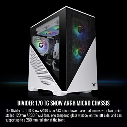 Thermaltake Divider 170 TG Snow ARGB Micro ATX Mid Tower White / Black Tempered Glass image